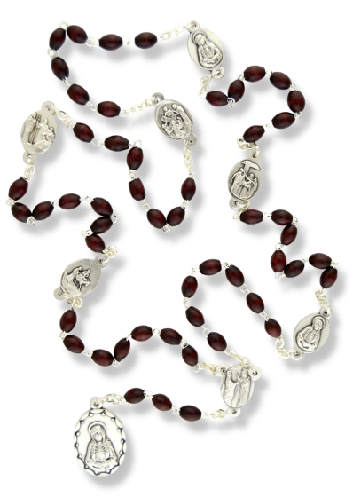  Seven Sorrows Rosary with Brown Wood Beads with Instruction Card   