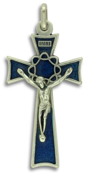  Crown of Thorns Crucifix w/Blue Enamel Accents - 2"     (Minimum quantity purchase is 1)