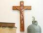 St Benedict Zebra Wood Wall Crucifix - 10" with Rose Gold Corpus, Made in Italy *   (Minimum quantity purchase is 1) 