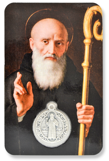St Benedict Prayer Card with Medal - Spanish (Minimum quantity purchase is 1)