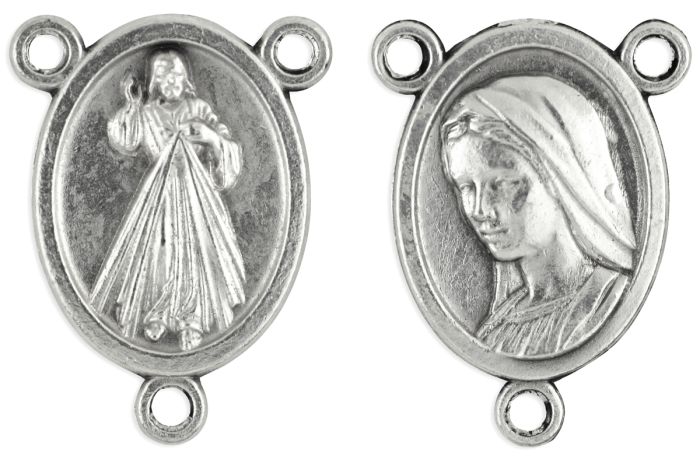 Divine Mercy Rosary Center with Our Lady of Medjugorje – 3/4" Silver Oxidized, Made in Italy * (Minimum quantity purchase is 3)