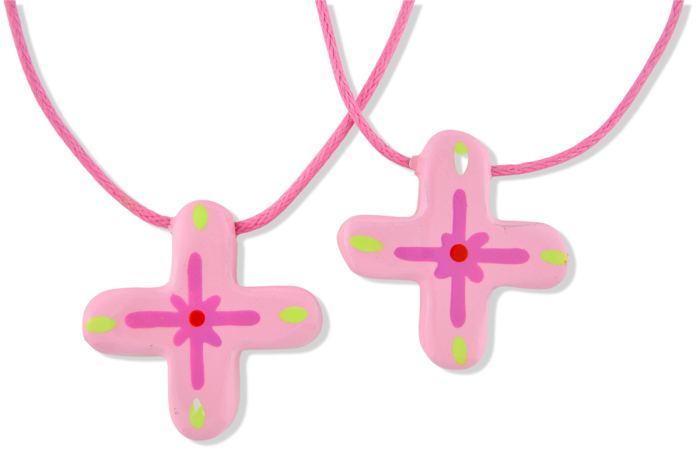  Shining Star Cross Pendants with Pink Cord - 25"  - Closeout Sale *  (Minimum quantity purchase is 12)