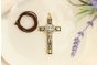 St Benedict Crucifix Pendant Necklace - 3" Gold Plated with Black Enamel Accents, Made in Italy *   (Minimum quantity purchase is 1)   