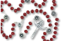 Our Lady of Fatima Rosary with 10 x 8mm Rose Red Rondelle Beads and Holy Trinity Crucifix - 21"   (Minimum quantity purchase is 1) 