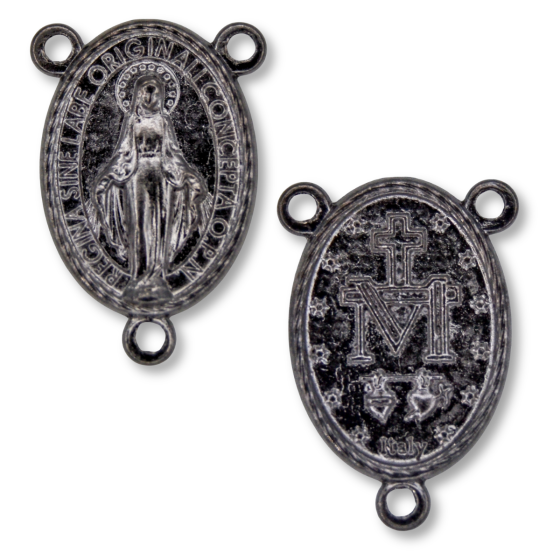 Miraculous Medal Rosary Center (Latin) – 1" Oval Gunmetal, Made in Italy  *  (Minimum quantity purchase is 3)