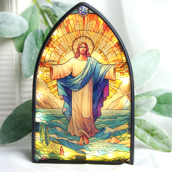 Risen Christ Stained Glass Tabletop Decor - 3.25"W x 5.5"H * (Minimum quantity purchase is 1) 