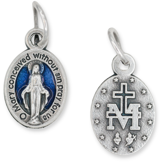  Small Miraculous Medal with Blue Enamel in English - 1/2 inch *  (Minimum quantity purchase is 5)