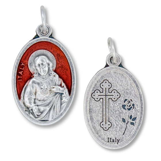 Sacred Heart - Red Enamel Accent - 1"   (Minimum quantity purchase is 2)