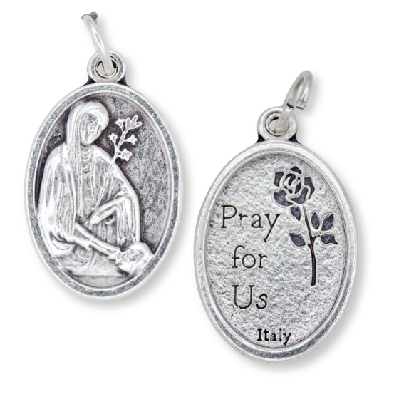 St Catherine of Siena Medal - 1" Oval Silver Oxidized, Made In Italy *  (Minimum quantity purchase is 2)