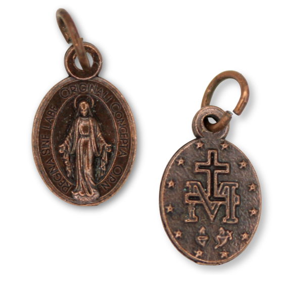LATIN  Miraculous Medal - Oval - 9/16 inch - Bronze  (Minimum quantity purchase is 3)