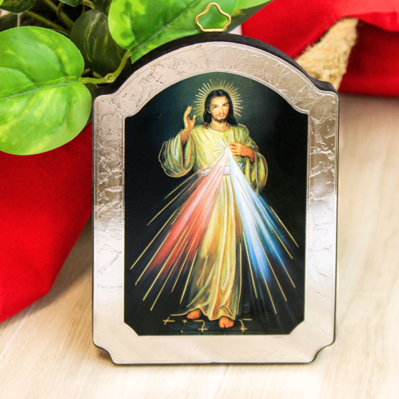  Divine Mercy Jesus Icon with Silver Foil on Wood - 5 1/2" *  (Minimum quantity purchase is 1)  