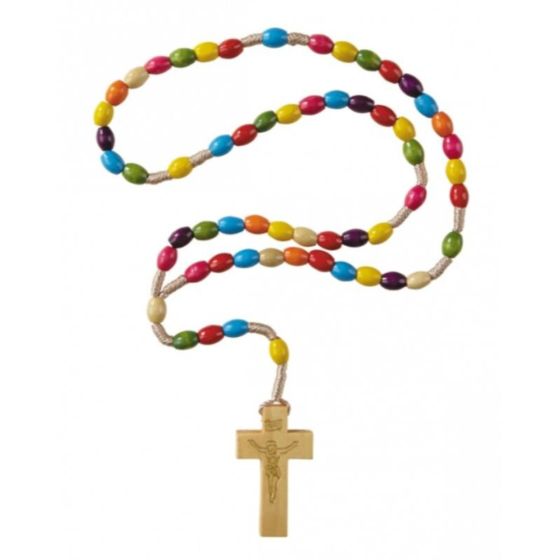 Corded Wood Multi-Color Rosary - 14" * (Minimum purchase is 1)
