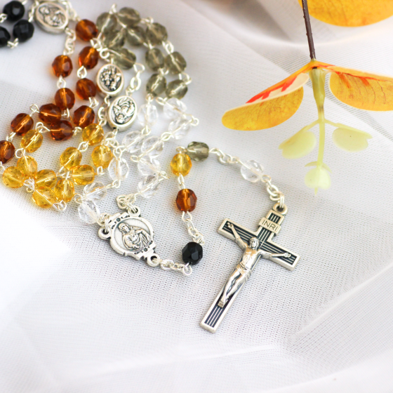 Scapular Medal, Multi-Color Crystal Bead Rosary - 18.25"  * (Minimum quantity purchase is 1)