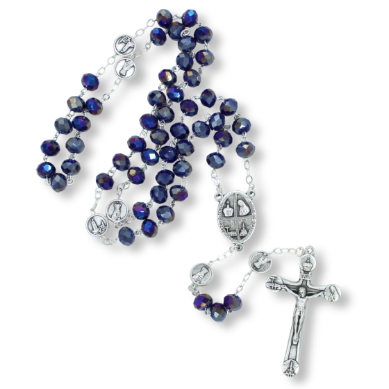   Our Lady of Fatima Rosary with 6 x 8mm Blue Rondelle Glass Beads - 19.5" * (Minimum quantity purchase is 1)