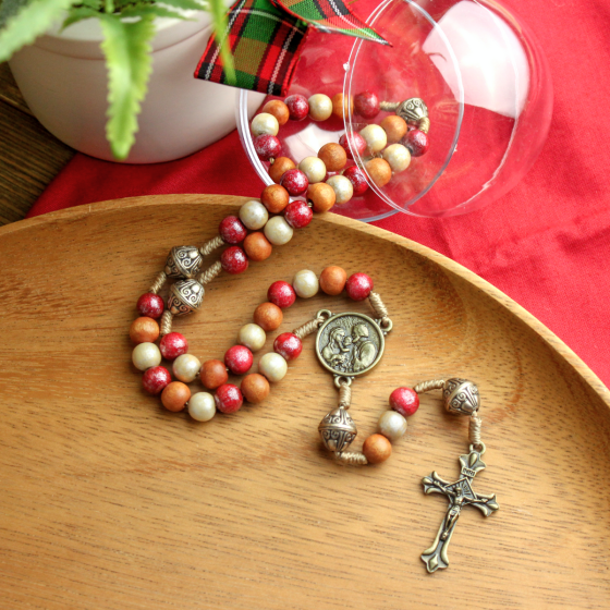 Christmas Ornament with 15.5" Rosary and Plaid Bow  * (Minimum qty. purchase is 1) 