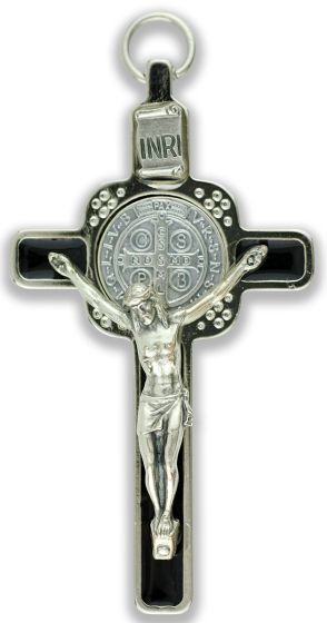 St Benedict Crucifix Pendant Black Enamel Posts- 3"