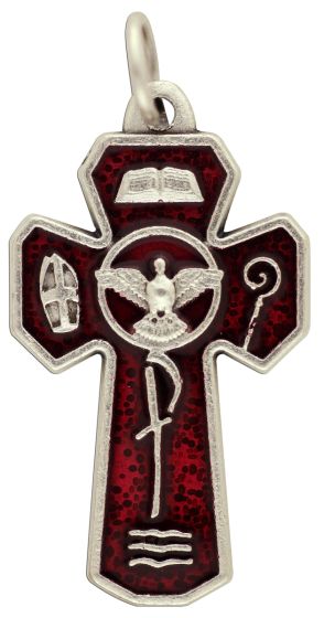 5 Way Confirmation Crucifix - Red Enamel - 1 1/8"    (Minimum quantity purchase is 1)