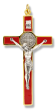 St Benedict Gold Tone Metal Crucifix with Silver Corpus and Red Enamel Accents 4.5"   (Minimum quantity purchase of (1)  