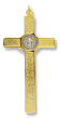 St Benedict Gold Tone Metal Crucifix with Silver Corpus and Red Enamel Accents 4.5"   (Minimum quantity purchase of (1)  