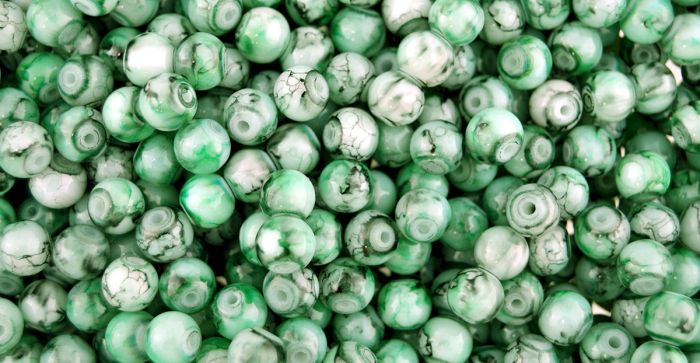   Light Green with Black, Spun Glass Porcelain Beads -  8mm - Pkg. 60    (Minimum quantity purchase is 1)