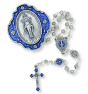 Miraculous Medal Metal Rosary (4mm Rosebud Beads & Blue Enamel Accents) with Keepsake Case – Made in Italy  (Minimum quantity purchase is 1)