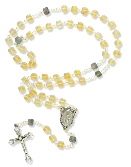 Rosary with Recycled Artisan Parts, Pale Gold Cube Beads - 17" (Minimum quantity purchase is 1)
