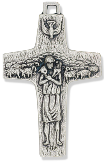 Pope Francis Good Shepherd Cross – 2" Silver Oxidized, Made in Italy  (Minimum quantity purchase is 1)