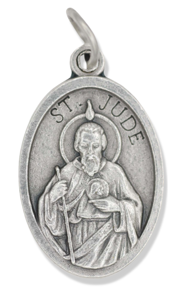 St Jude Medal - 1" Silver Oxidized, Made in Italy   (Minimum quantity purchase is 2)