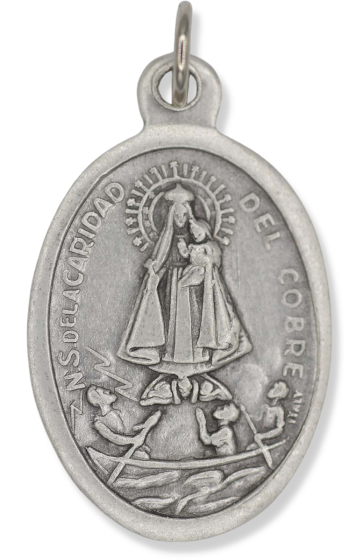 Our Lady of Charity Medal 1" Oval Silver Oxidized – Pray for Us on Back – Made in Italy Closeout Sale * (Minimum quantity purchase is 2)