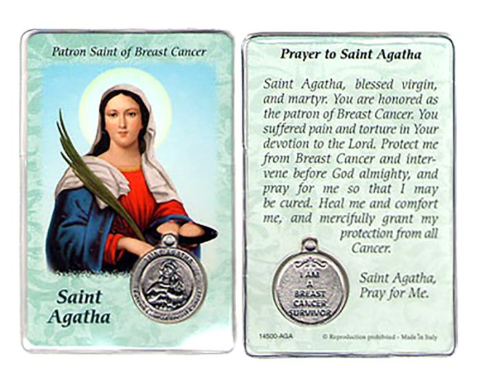  Saint Agatha Prayer Card with Medal (Breast Cancer)    (Minimum quantity purchase is 1)