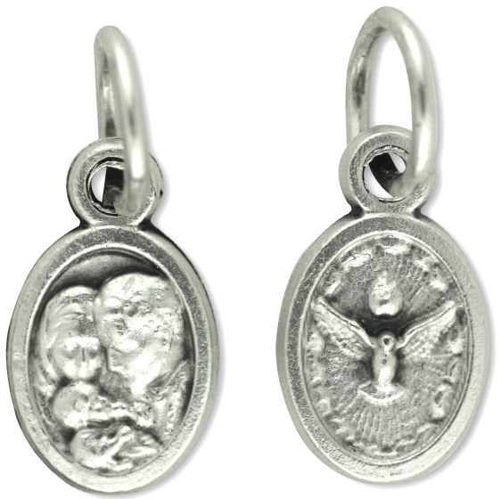 Holy Family / Holy Spirit Medal - Silver Oxidized 1/2"  (Minimum quantity purchase is 3)