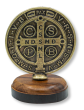 Auto Dashboard St Benedict Seal Icon, Antique Gold with Wood Base     (Minimum quantity purchase is 1)