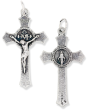 Miraculous Medal Flared Edge Crucifix - 1.5" Silver Oxidized, Made in Italy *  (Minimum quantity purchase is 2)
