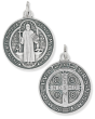St Benedict Medal 1 1/4" Round Silver Oxidized – Made in Italy *    (Minimum quantity purchase is 2)