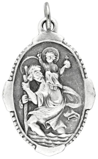  St Christopher / Pray for Us Medal - Unique Oval Shape - 1 inch    (Minimum quantity purchase is 2)