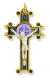  St Benedict Crucifix Pendant with Blue Enamel - 3 inch - Gold Plated     (Minimum quantity purchase is 1)