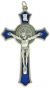 St Benedict Blue Enamel Flared Crucifix Pendant - 3 1/8