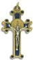  St. Benedict 2-sided Scrolled Edge, Gold Plated Rosary Crucifix -  Blue Inlay - 1 5/8