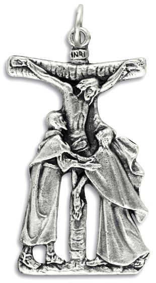 Calvary Crucifix with Mary & St John – 1 5/8" Silver Oxidized, Made in Italy  (Minimum quantity purchase is 1)