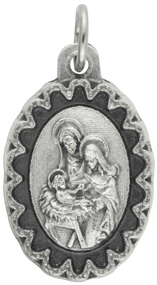 Holy Family Medal with Scalloped Edge - 1" Silver Oxidized, Made in Italy (Minimum quantity purchase is 2)