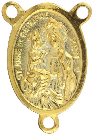  St Anne of Beaupre Rosary Centerpiece with Relic, Gold Tone - 1 Inch (Minimum quantity purchase is 1)