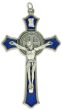 St Benedict Blue Enamel Flared Crucifix Pendant - 3 1/8" Silver Oxidized, Made in Italy *  (Minimum quantity purchase is 1)