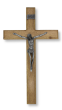 Wood Wall Crucifix with Antique Silver Corpus - 13.75 x 8"  (Minimum quantity purchase is 1)