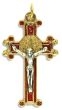 St Benedict Rosary Crucifix (Red Enamel Scroll Design) – 1 5/8" Gold Plated & Silver Oxidized, Made in Italy  (Minimum quantity purchase is 1)