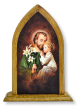 St Joseph Tabletop Arched Wood Icon with Color Image - 5.25 x 3.75"   (Minimum quantity purchase is 1)