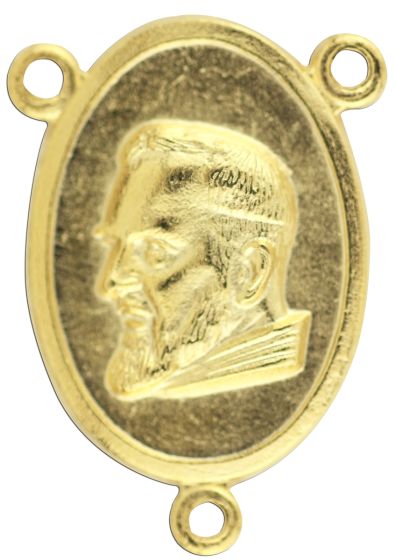 St. Pio Rosary Centerpiece with Relic, Gold Tone - 1 Inch (Minimum quantity purchase is 1)