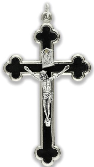 Black Enamel Finish Byzantine Crucifix 3-1/8"      (Minimum quantity purchase is 1)