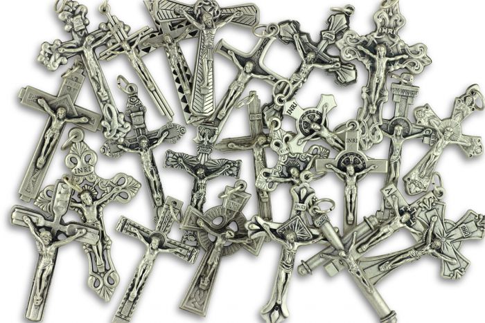  Special One-Time Offer - Save up to 75 Percent Off!  25 Of Our Most Popular Crucifixes - Die-Cast Italian Silver Plated 