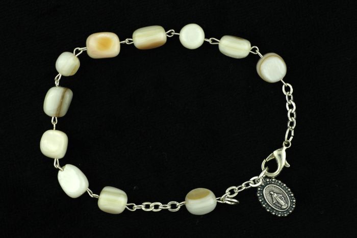  Our Lady of Grace Rosary Bracelet - River Pearl Stone White Beads    (Minimum quantity purchase is 1)