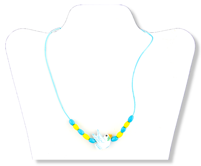  Blue and Yellow Dove Necklace with Blue Cord - Closeout Sale *   (Minimum quantity purchase is 6)